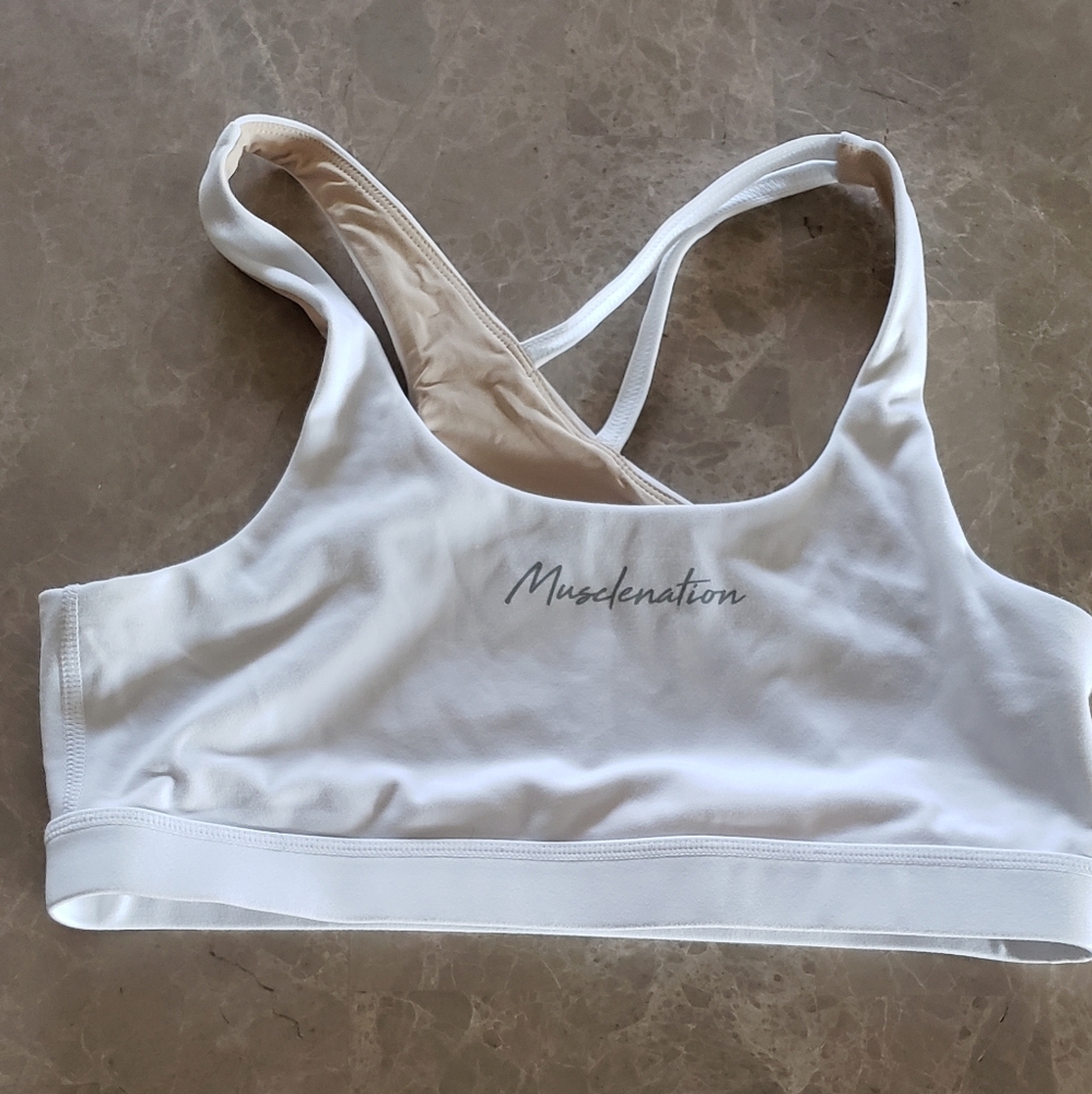 Muscle Nation crossback sports Bra in white